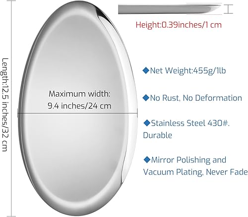 Miniatura 6 de Bandeja grande de acero inoxidable plateado en forma de oliva de 2 piezas - Bandeja de champán, cóctel y bar con acabado pulido espejo para joyas,