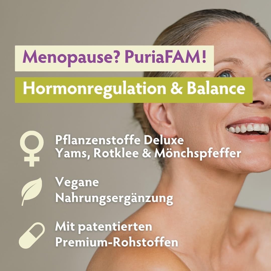 PURIAFAM Meno - 180 Wechseljahre Tabletten pflanzlich - Yamswurzel Mönchspfeffer, Johanniskraut, Rotklee - Menopause Tabletten