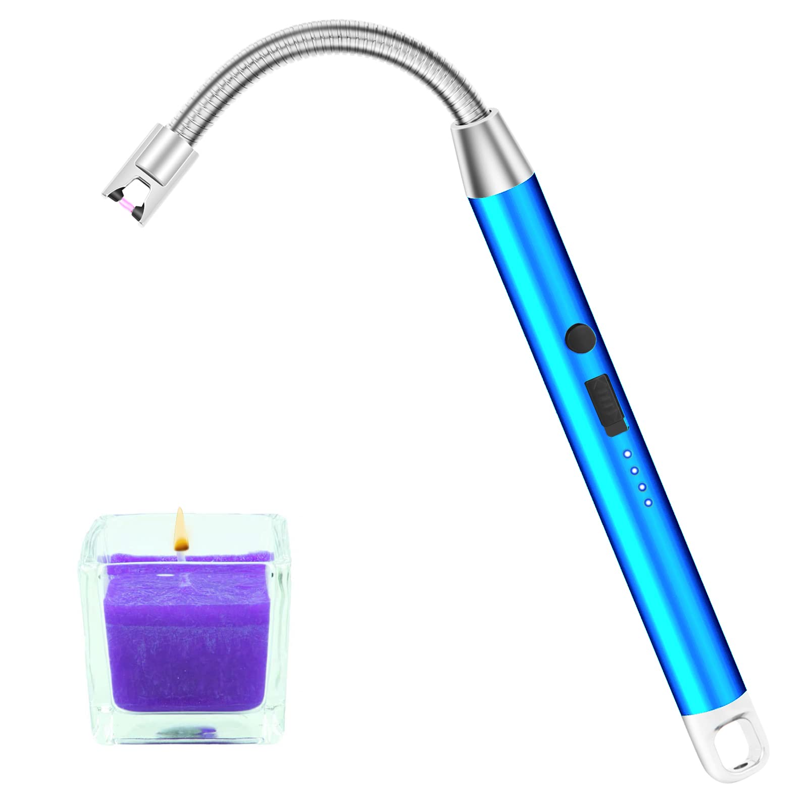 SHENG YU FAN Candle Lighter Electric Lighter USB Rechargeable arc Plasma Lighter LED Battery Display Safety Neck Camping Candle Cooking BBQs Fireworks, Blue, 10.14 x 0.59 x 0.23 inches