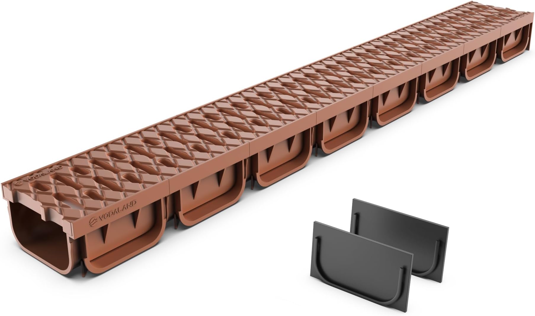 Vodaland - 4 Inch Trench Drain System with Grate - Terracotta - Easy 2 (1)