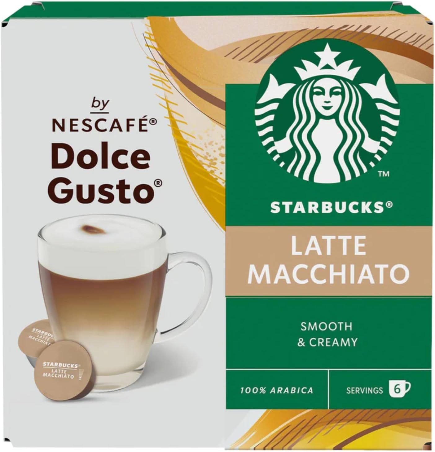 Latte Macchiato Coffee Pods by NESCAFÉ Dolce Gusto (12x 129g Box) By Cougar, Smooth & Creamy 100% Arabica Blend, 6 Servings per Box, Rich Espresso with Frothy Milk Layer, Compatible with Dolce Gusto Machines, Café Style Beverage at Home - (Imported-UK)