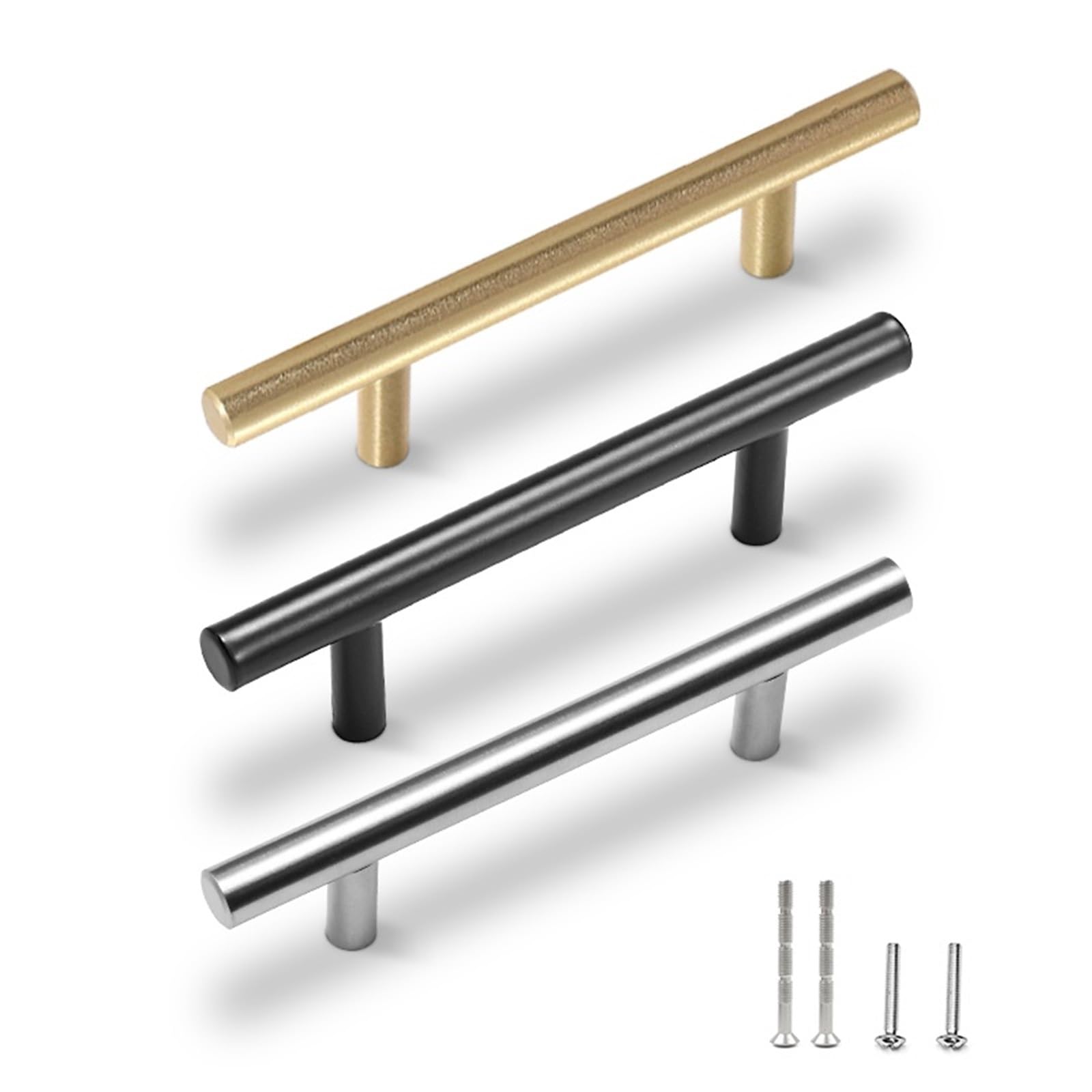 Tiradores de Muebles de Cocina 20 tiradores de cocina acero inoxidable cepillado con forma T for puertas, pomos y manijas for gabinetes, for muebles(20pcs Black 96mm)