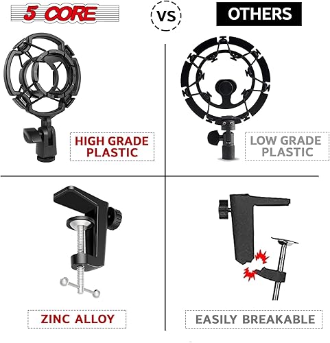 Miniatura 7 de 5 Core Soporte de brazo de micrófono Boom de 16 pulgadas con suspensión ajustable con soporte de micrófono de tijera con filtro pop montaje de