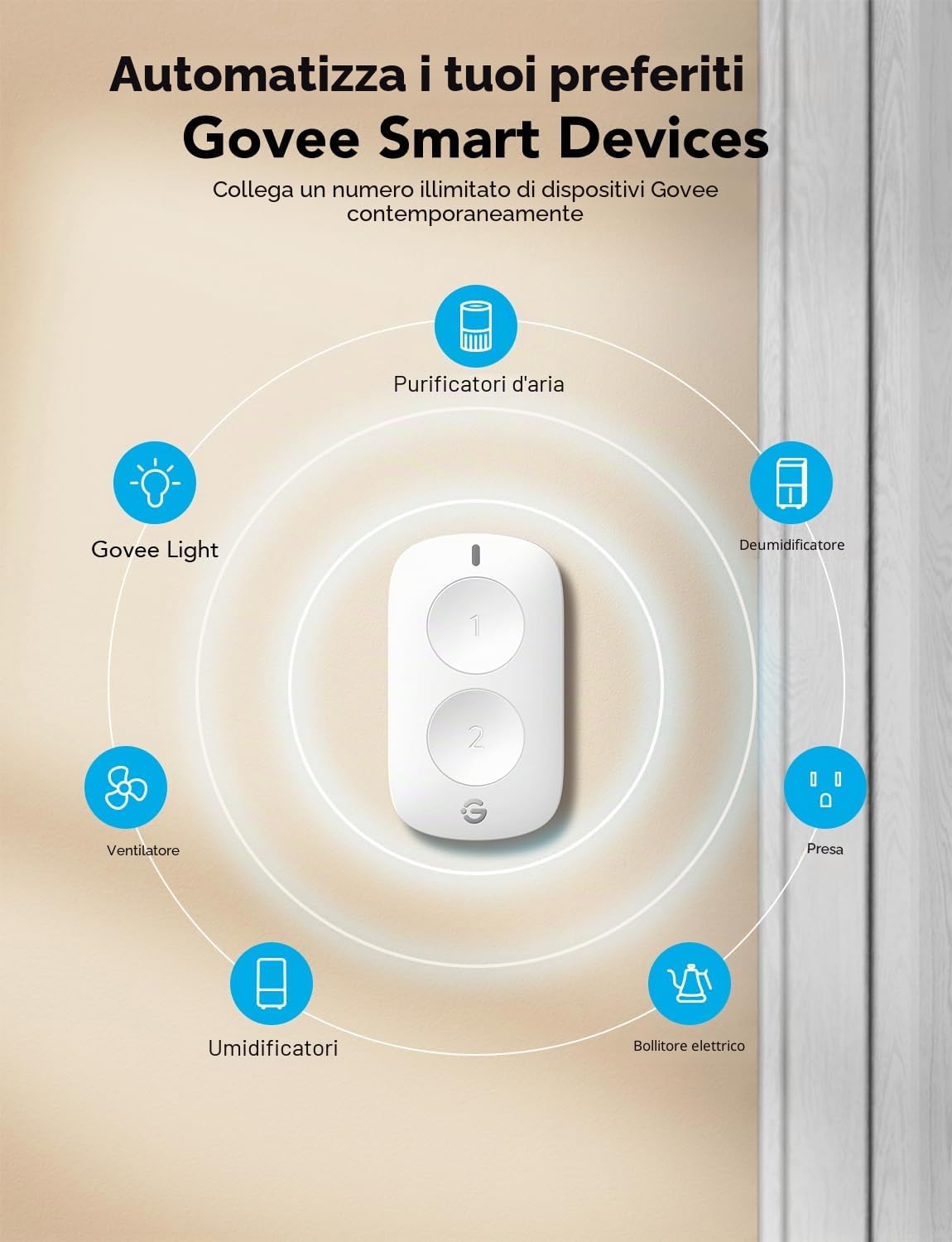 GoveeLife Smart Mini interruttore a doppio pulsante, controllo di gruppo più dispositivi, pulsante di controllo wireless versatile, alimentato a batteria, supporta la maggior parte dei prodotti Govee