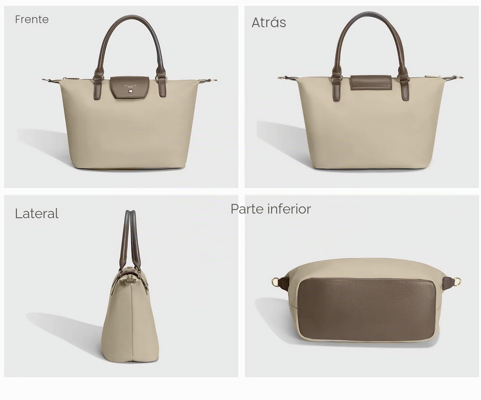 David Jones – Bolso de mano y bandolera de nylon para mujer, flexible, gran capacidad, para compras y hombro, trabajo urbano, viaje, moda original, blanco, talla única