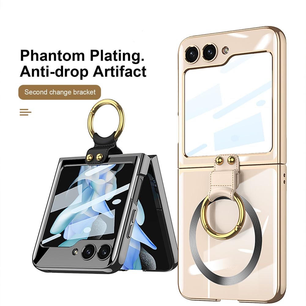 Coque de téléphone magnétique Transparente galvanisée pour Samsung Galaxy Z Flip 5 Flip5 5G avec Anneau de Support, Vert, pour Galaxy Z Flip 5