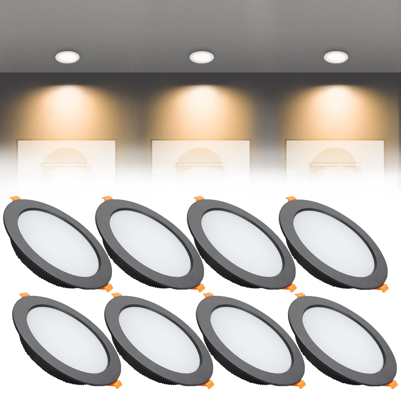Syibelters 21W LED Recessed Ceiling Lights 180mm Warm White 3000K 21W 240LM, Cut Φ160-170mm, AC110-240V Ultra Slim Downlights, LED Panel Light for Living Room Hallway, 8 Pack