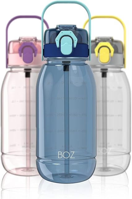 BOZ Water Bottle with Straw - BPA Free Plastic Water Bottles with Dual Lid, 1.8 L / 60oz, Leak Proof Sports Water Bottle, Extra Large Water Bottle For Gym, Hiking, Bicycle, Workout (Blue)