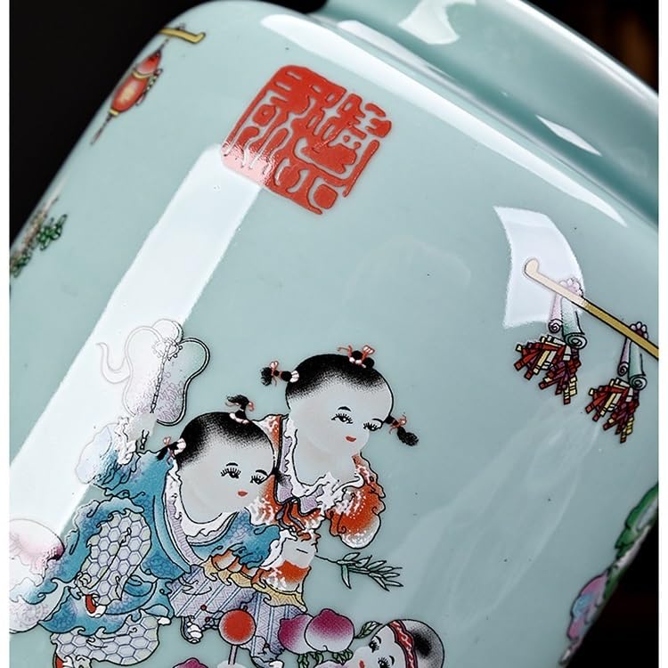 Latas de té grandes de cerámica Happy Tea Box Pu'er Black Tea Universal Sellado Multifuncional Cajas de almacenamiento Caddy(C)