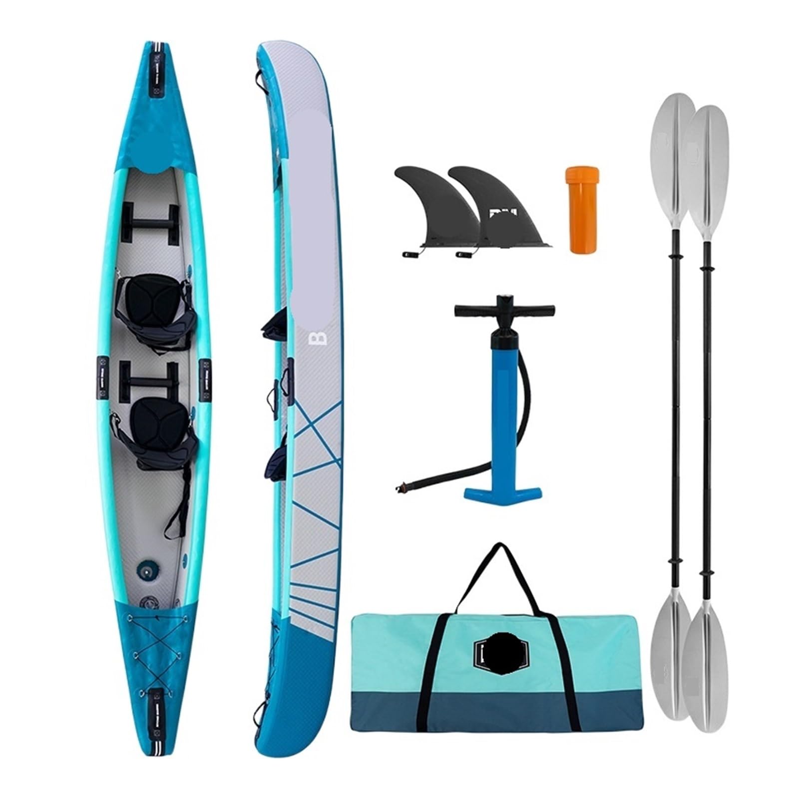EVXOIJMS Bote Inflable Plegable, Botes inflables Dobles Plegables, 2 Personas, 422 cm de Longitud, Canoa Doble de Alta presión, cómodo (3 Personas 1)