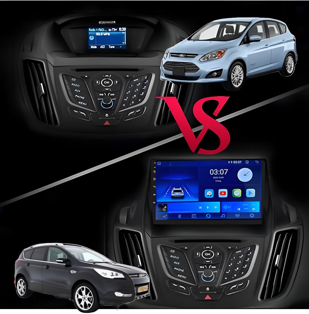 Radio samochodowe Android 14 - Ford Kuga/C-Max 2011-2016, Apple CarPlay i Android Auto, dotykowy panel dotykowy 9 kanałów, system multimedialny HD bez folii | Wi-Fi, RDS, DAB+