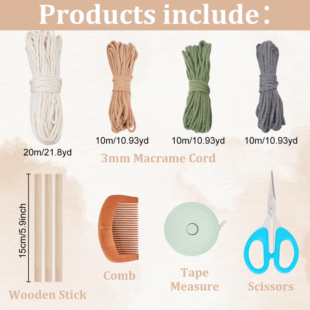 PLIGREAT 3 ensembles bricolage feuilles de macramé Kit de suspension murale Macramé Tapisserie tissée Plume débutant Tenture murale Kit pour chambre à coucher Salon appartement Decor