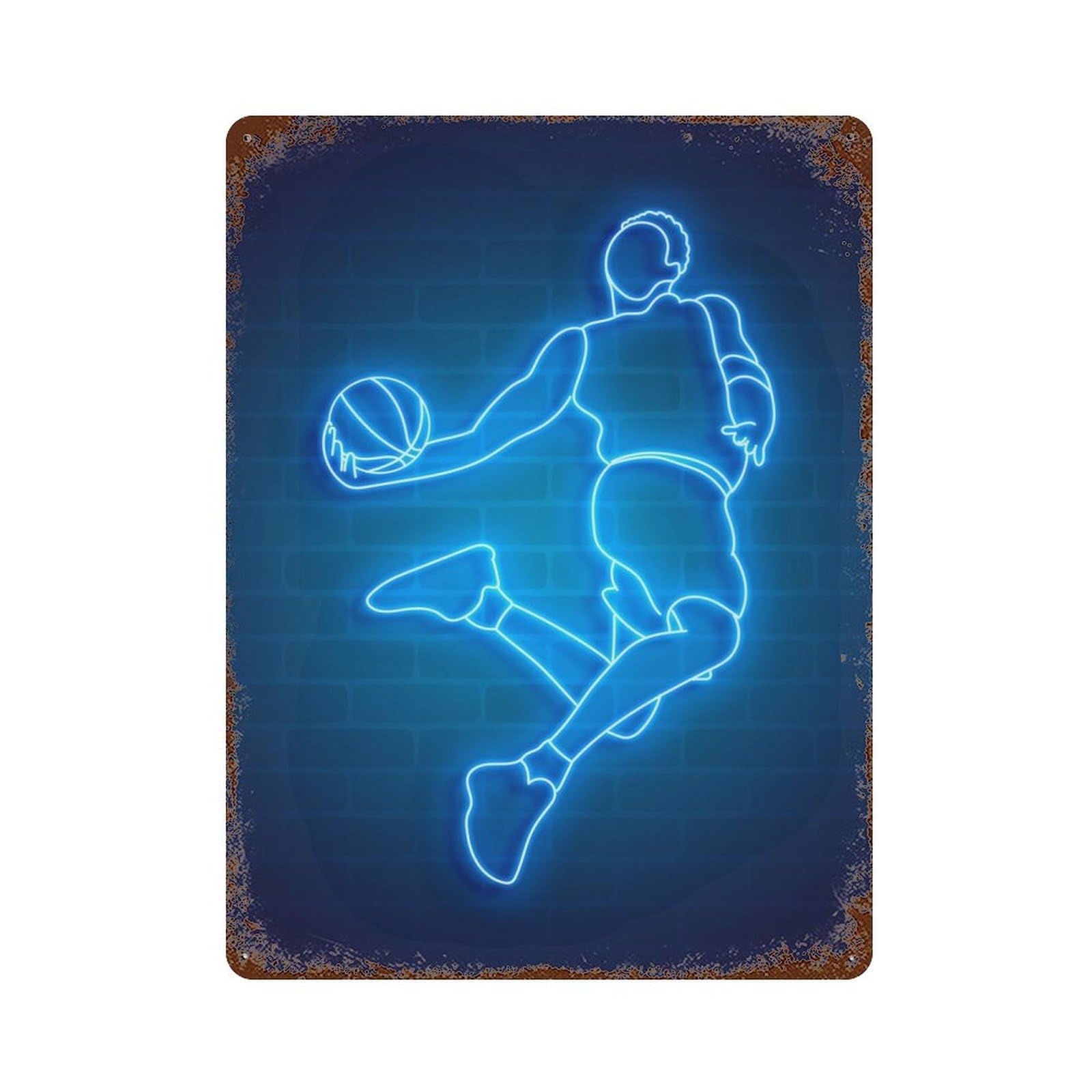 Basketball Player Jump Neo Rust Effect Tin Sign 15.7"x11.8", Industrial Home Decor for Garage, Bar And Workshop Decor
