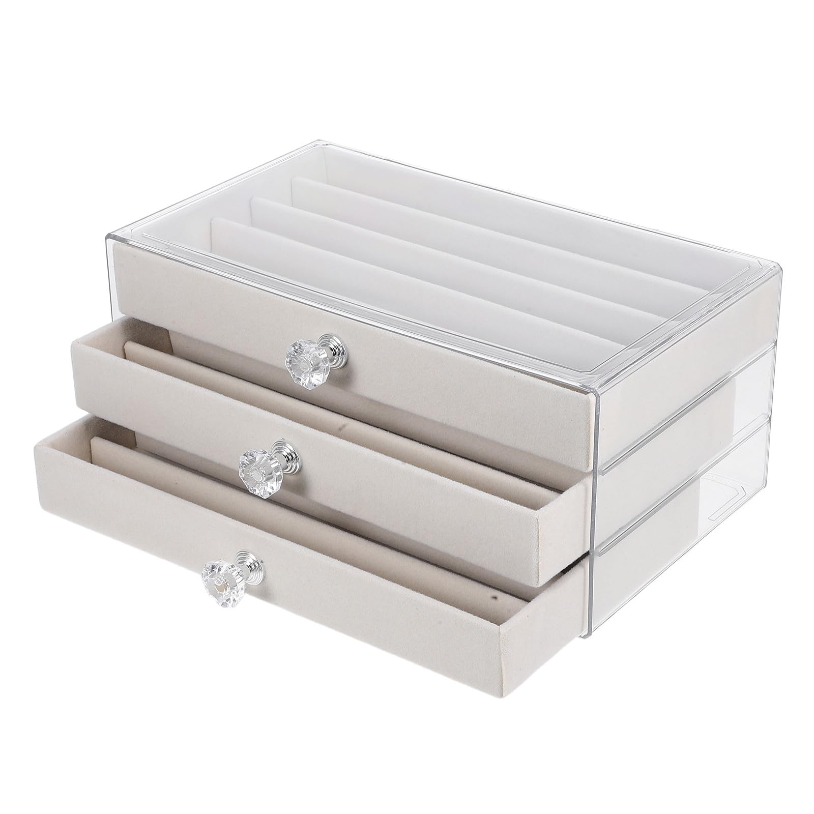 Zerodeko Organizer in Velluto Beige per Collane e Bracciali, Scatola Portaoggetti Antipolvere 15 Scomparti e 3 Strati, Custodia da Scrivania per Donne e Ragazze
