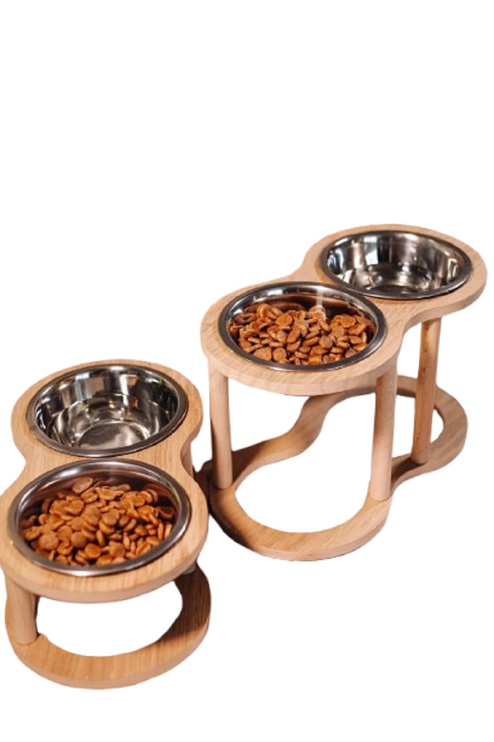 XSOURCE Cuenco elevado de madera para gatos con inserto de acero inoxidable, soporte elevado para gatos y perros pequeños, antivómitos, diseño ergonómico, base antideslizante