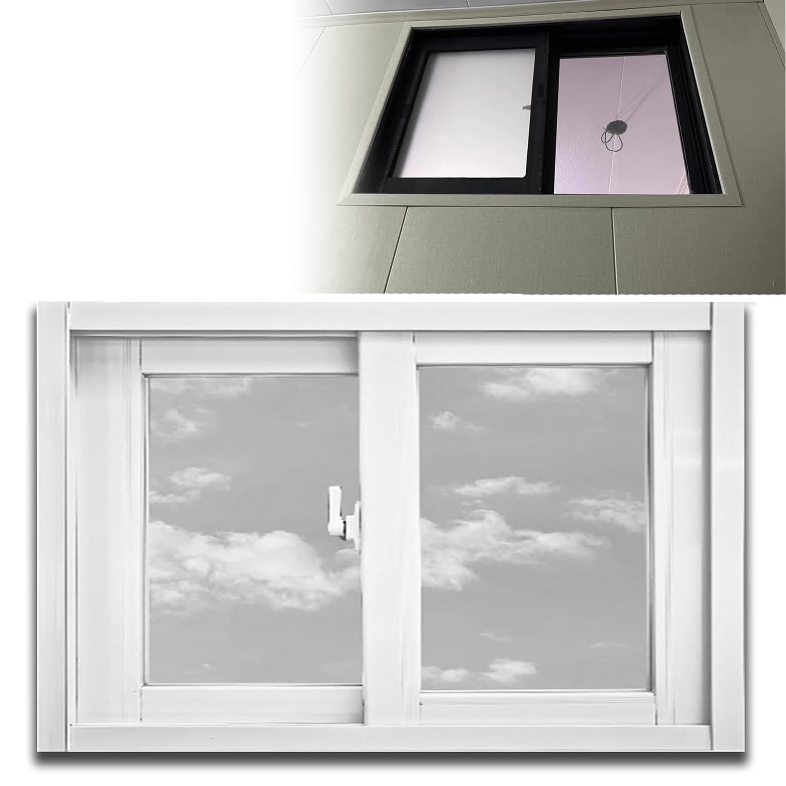 Aluminiowa blokada okna przesuwnego, pozioma konstrukcja, 120 x 63,5 cm, szkło hartowane, zdejmowane, idealne do szop, łazienek, strychów, domów vintage, białe wykończenie