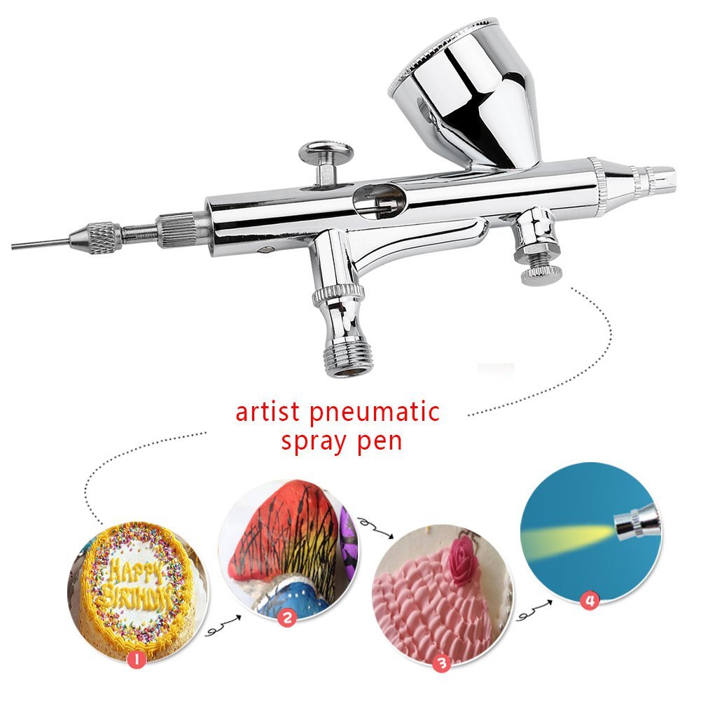 Walfront - Kit aerografo a doppia azione, 0,2 mm, 0,3 mm, 0,5 mm, pistola a spruzzo per torte, unghie, modello