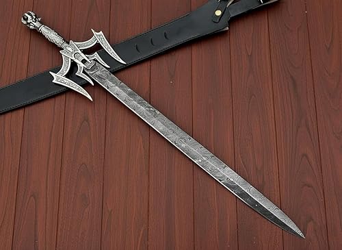 Maximus Gladius - Espada romana, hoja de doble borde de acero de Damasco forjado a mano, mango de madera de nogal con espaciadores de latón, 29