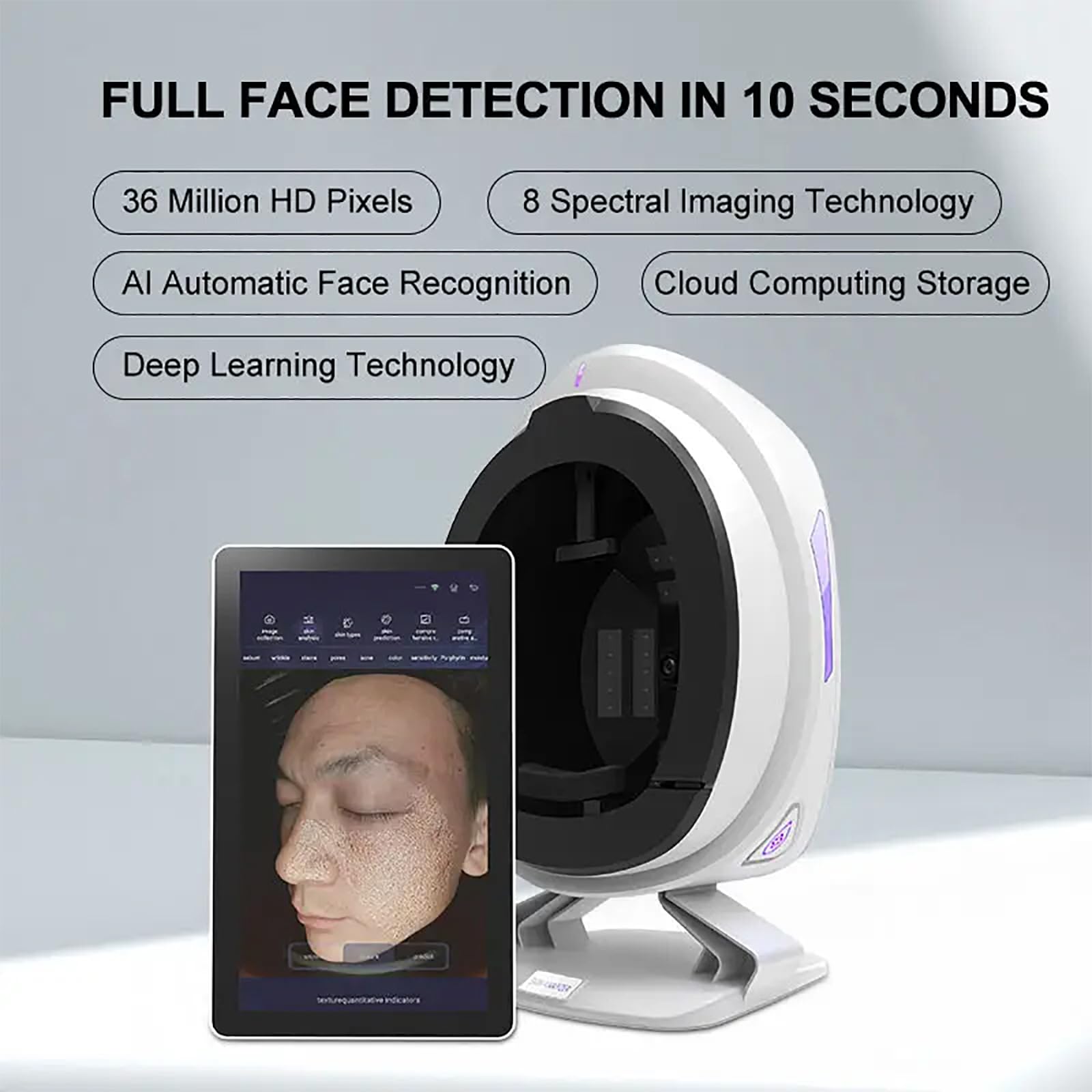Analizador Detector Piel AI, Instrumento Análisis Facial con Detección 8 Espectros Y 17 Elementos,predicción Piel Simulada 3D Y Predicción Análisis Síntomas Piel,Informe Almacenamiento En Nube