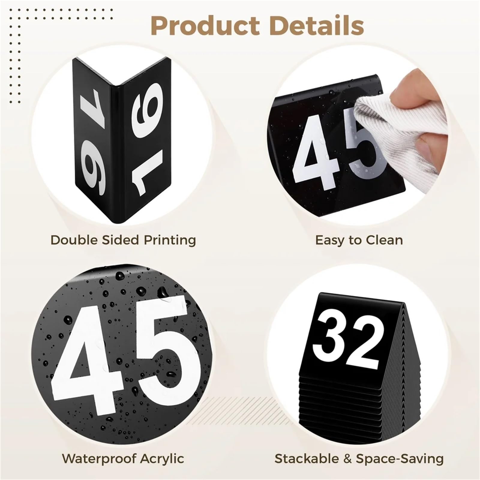 Segnale di Numero del Tavolo 1 To 50 V-Shaped Black Acrylic Restaurant Double Sided Printing Tents Wedding Card Signs