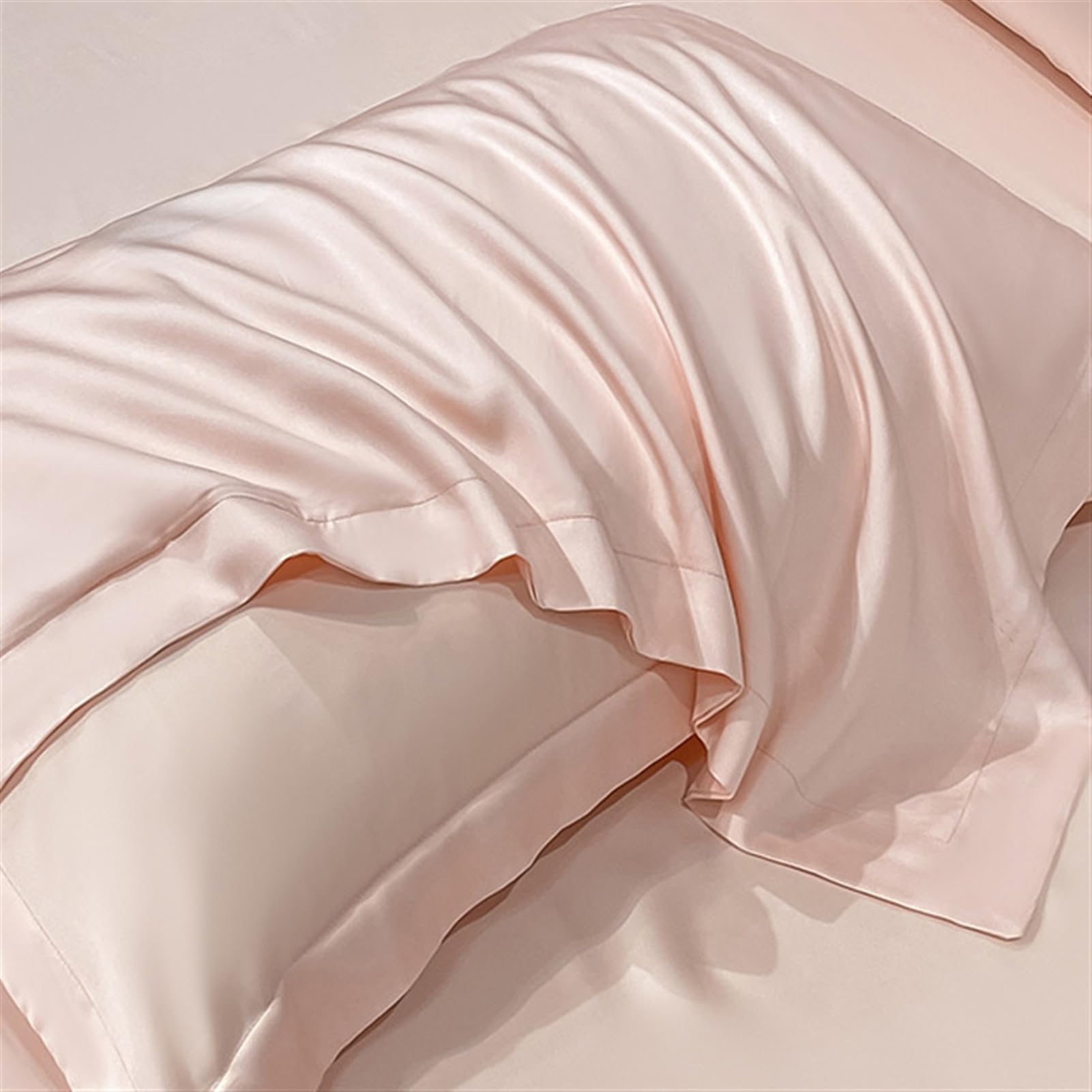 GIBZ Taie d'oreiller en Soie Lot de 2 Fermeture Enveloppe Taie Oreiller en Rayonne Unie Housse Coussin pour Les Cheveux et la Peau Rose 48x74cm