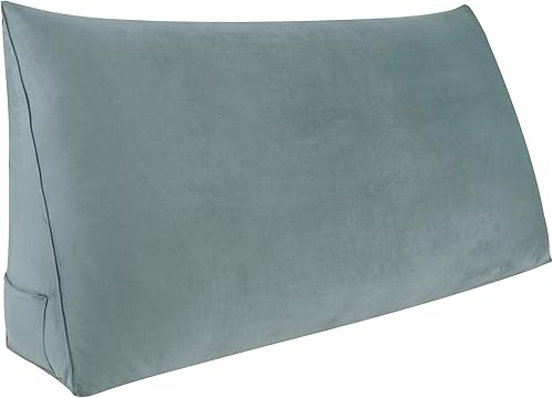 Johnear Almohada para cabecero sin botones, de terciopelo, gran descanso, almohada de cuña de lectura, soporte de cama triangular, respaldo