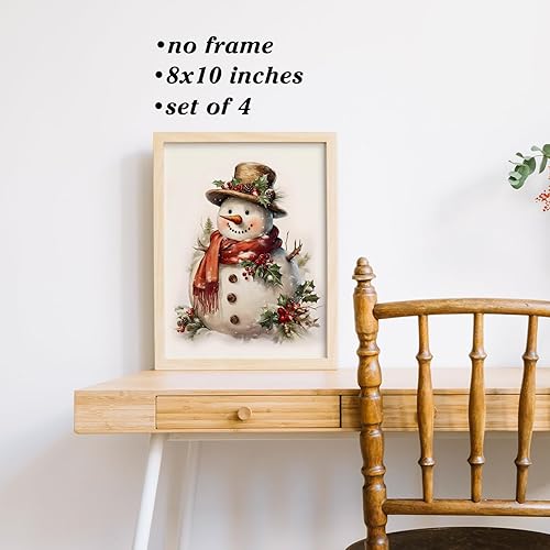 Miniatura 5 de Boat Wades Impresiones artísticas vintage de Navidad sin marco, pósteres e impresiones rústicas de muñeco de nieve y ciervos para sala de estar,