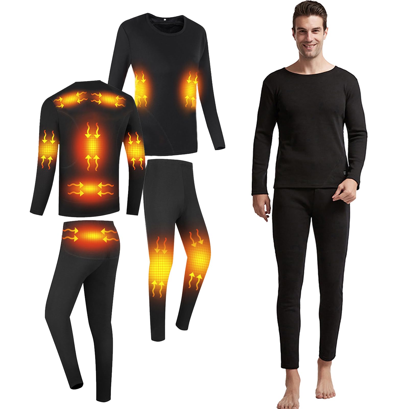 TOVCHEI 11-Zone Heated Underwear Set for Men Women, 3 Levels Temperature Electric Heating Thermal Baselayer Shirt & Pants,Man,4XL