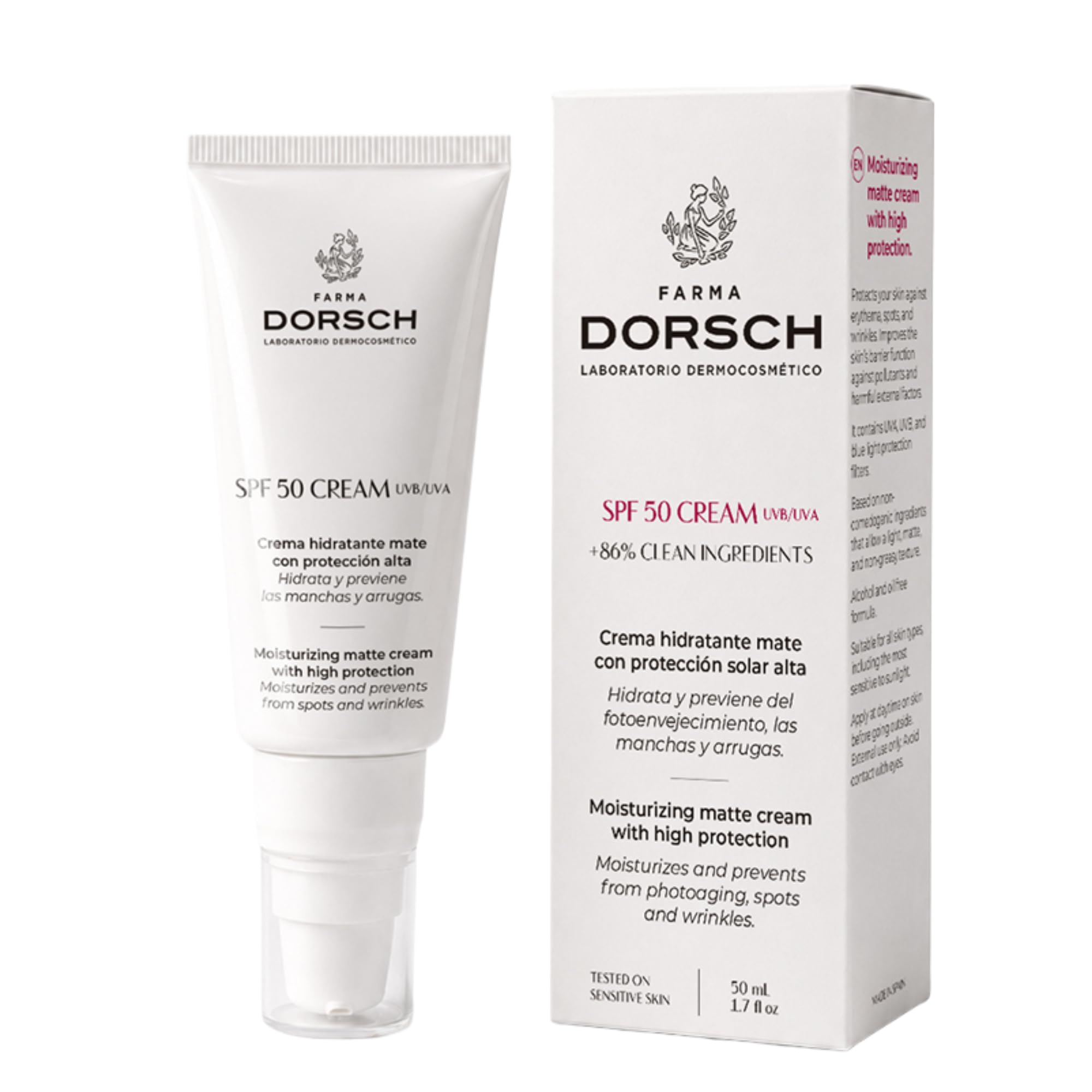 FARMA DORSCH - Crema Facial SPF 50 con Protección 360° | Hidratante, Antiedad y Antimanchas | Acabado Mate | Con Zinc, Bisabolol y Manzanilla | 50 ml