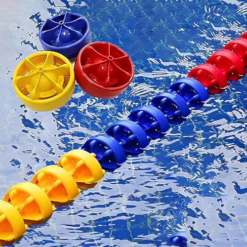Swimming Pool Safety Rope with Floats Lane Divider, Commercial s Safety Cordon Line with Blue White Red Yellow Floats, Section Off Hazardous Areas, Swimming Ropes to Divide, Wire Rope (L4m/