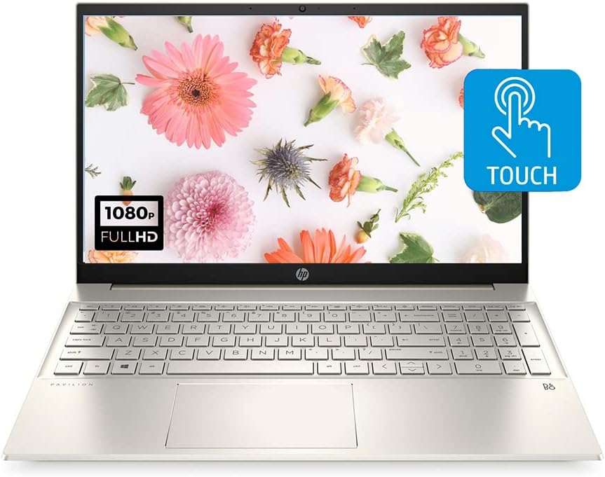 HP Pavilion Touchscreen i7 Laptop, 15.6" FHD Touch,16GB RAM, 512GB PCIe SSD, Backlit Keyboard, Wi-Fi 6, Bluetooth, Thunderbolt 4, Windows 11 Home, Lunar Gold