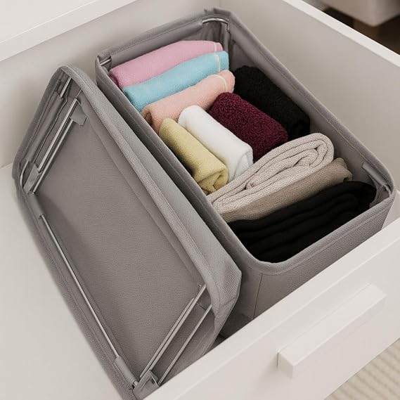 Deconox 4 Piece One Size Foldable Drawer Organizer Set | In-Cabinet Storage Box | Underwear, Socks and Accessories Organizer | Fabric Cabinet Organizer with Strands and Upright Posture 30x15x12.5cm