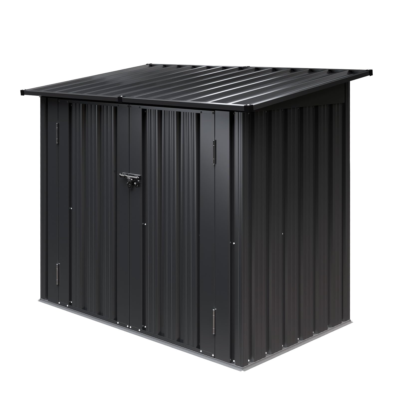 Aoxun 88x143cm (Overall Dimensions) Metal Garden Shed, Outdoor Storage for Backyard Garage Lawn, Galvanized Outdoor Storage Shed with Openable Front & Top Doors, Black