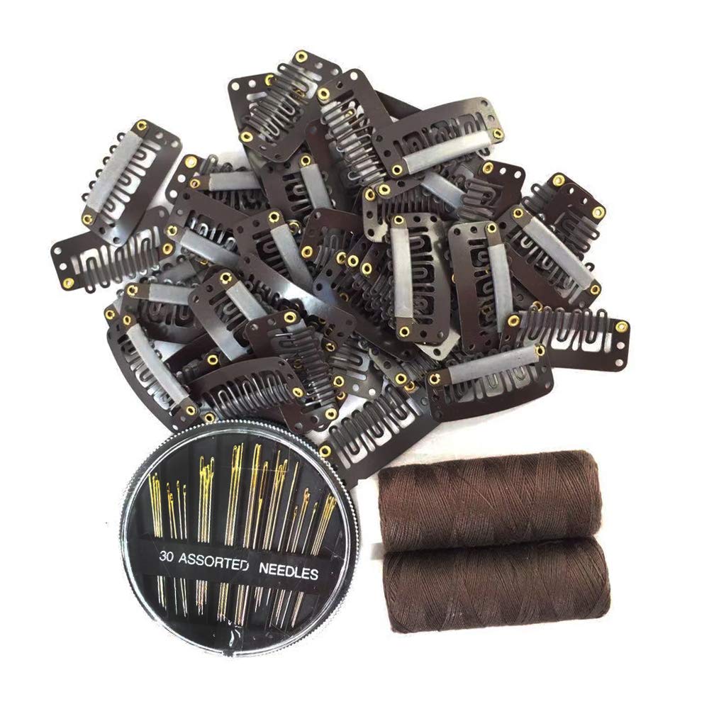 50pcs/lot Hair Extension Clip U Blonde/DK Brown/LT Brown/Black Snap Clip for Hair Extension Wig Weft 32mm Wig Clips (DK Brown)