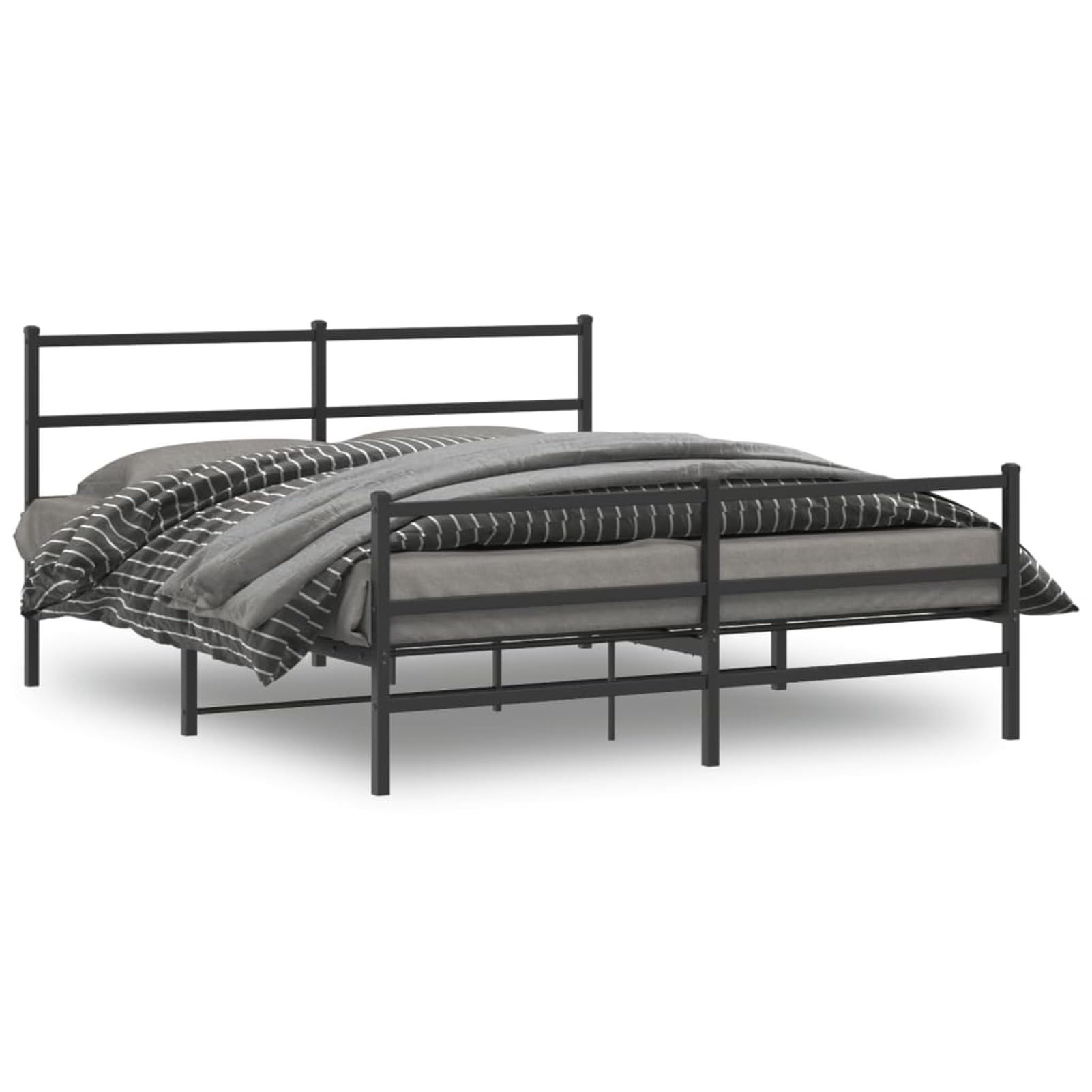 WGYHOME Metalowa rama łóżka, 150 x 200 cm, czarna, malowana proszkowo, z zagłówkiem i podnóżkiem, dla dorosłych, do sypialni