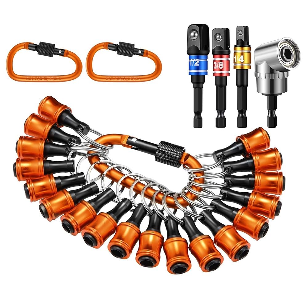 Littimoon 18Pcs Drill Bit Holder Keychains,3Pcs 1/4 3/8 1/2Inch Socket Portable Hex Shank Screwdriver Bit Holder Drill Attachment