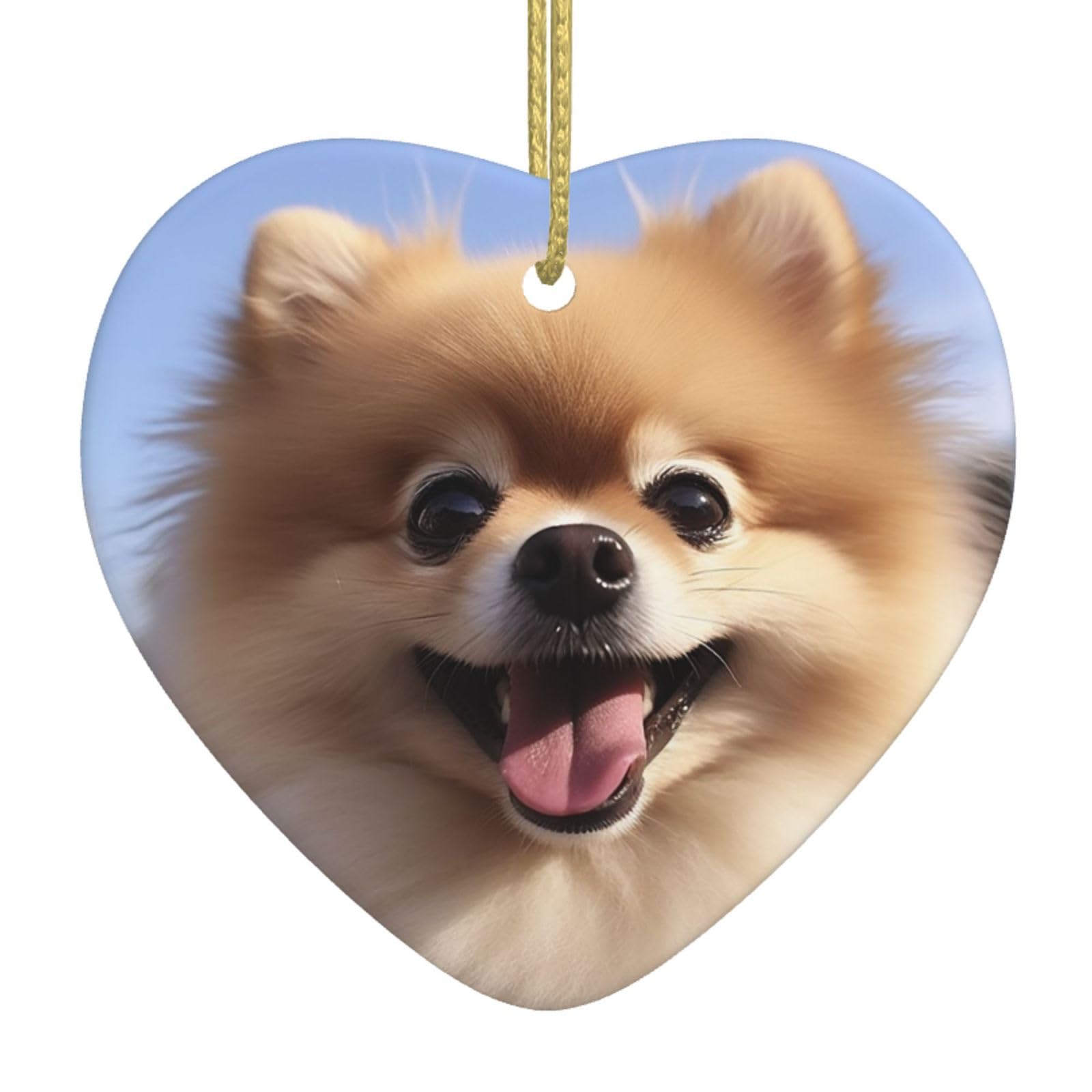 Ceramic Christmas Tree Hanging Ornaments with Gold Ropes Christmas Tree Decorations Heart Ceramic Happy Pomeranian Pendant Keepsake Decorations for Holiday Xmas Gift Ideas