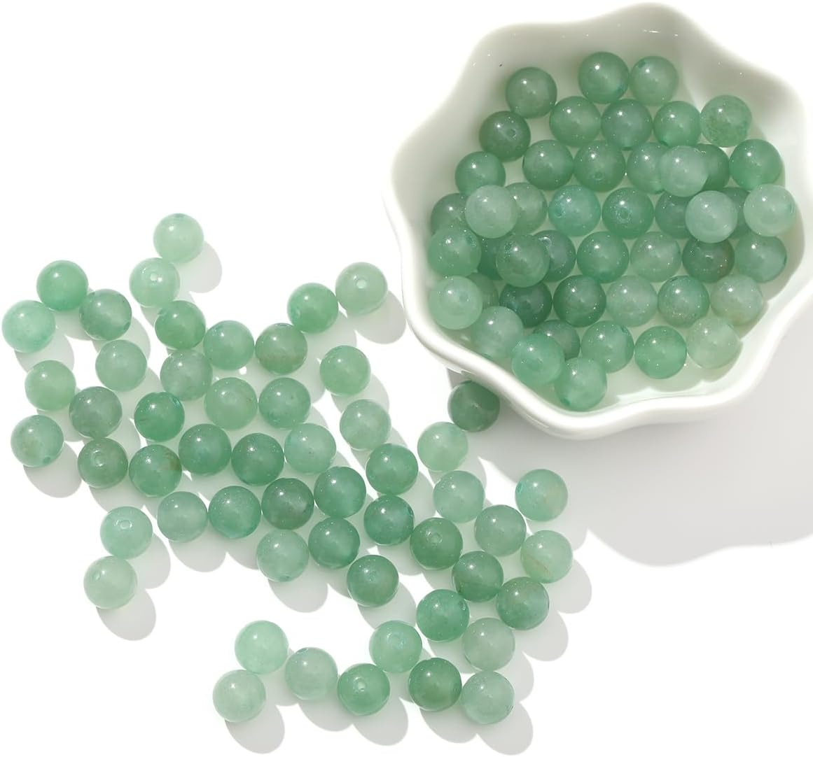 100pcs Natural Stone Loose Beads 10mm Green Peridot Jasper Gemstone Spacer Beads Round Smooth for Jewelry Making DIY Necklaces Bracelet