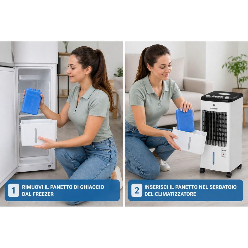 Raffrescatore portatile 3 in 1 Cecaro Group – Ventilatore, Raffrescatore e Deumidificatore con Serbatoio 5L – 3 Velocità, Oscillazione Automatica, 50W