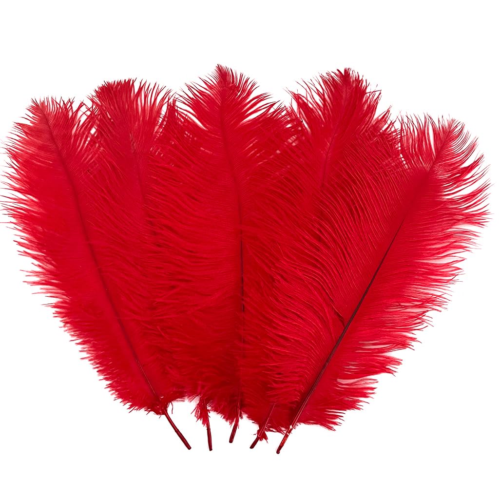 LONDGEN 10PCS Ostrich Feather 12-14 inch(30-35cm) Plumes for Party Wedding Centerpiece Festival Vases Decoration(Red) — image 1