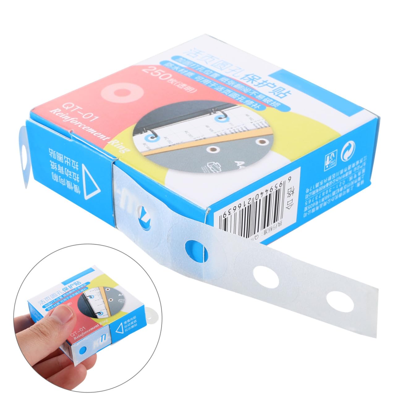 20 Confezioni Etichette di Rinforzo per Fori Trasparenti 1000 Pezzi, Adesivi Riparazione Strappi per Carta, Plastica e Tessuto, Kit 4 Confezioni per Ufficio, Scuola e Casa