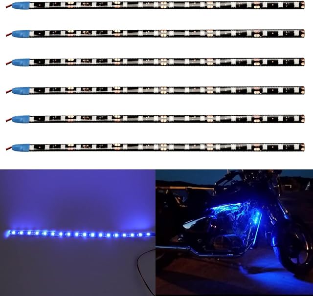 ALOPEE - 6-Pack 30CM 11.8" Blue 5050 18SMD LED DC 12V Waterproof Strip Underbody Light for Motorcycles Boat Atmosphere Decoration Light Connectable Flexible Strip