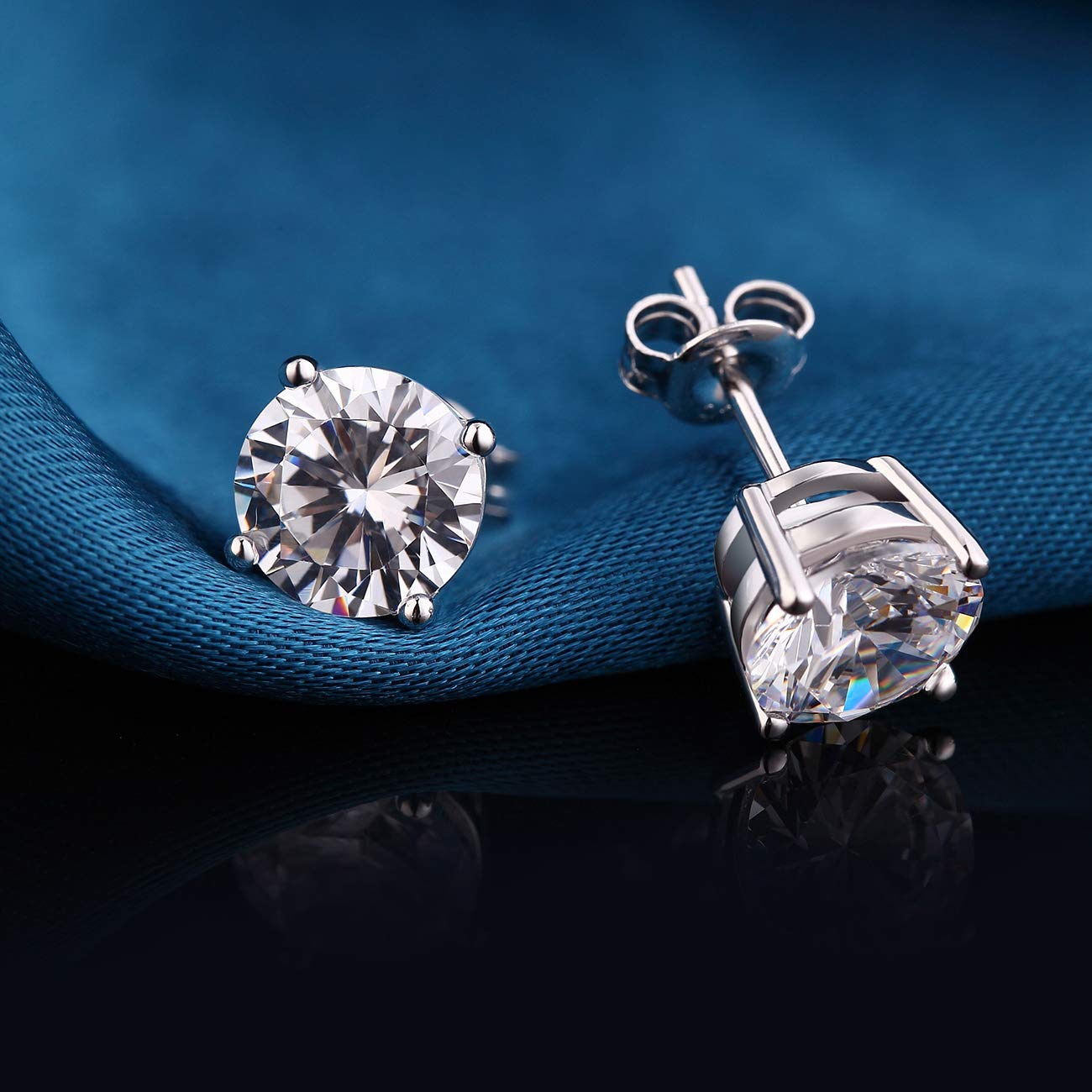 Miaofu Orecchini 18k Oro Bianco Placcata Orecchini 925 Argento Sterlina Zirconi Simulato Diamante Brillanti per Donna Uomo 4-8mm I Orecchini Zirconi Cubica Swarovski Dimensioni 3mm-8mm