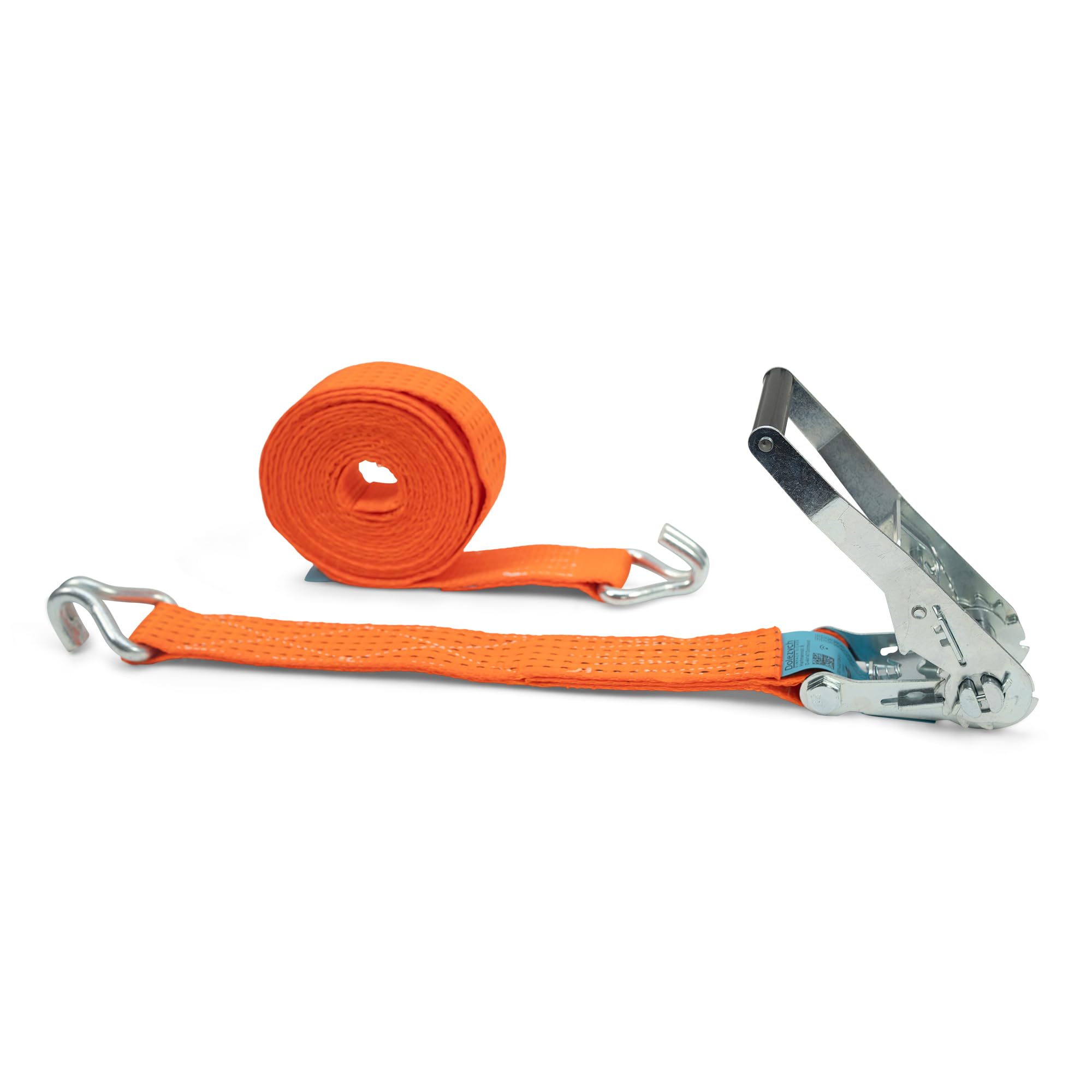 DoZurr 5000 - Juego de 4 Correas tensoras con trinquete Estable y Gancho de Perfil, soporta hasta 2500 kg, 50 mm de Ancho x 6 m de Largo, Naranja, para Camiones y remolques Grandes