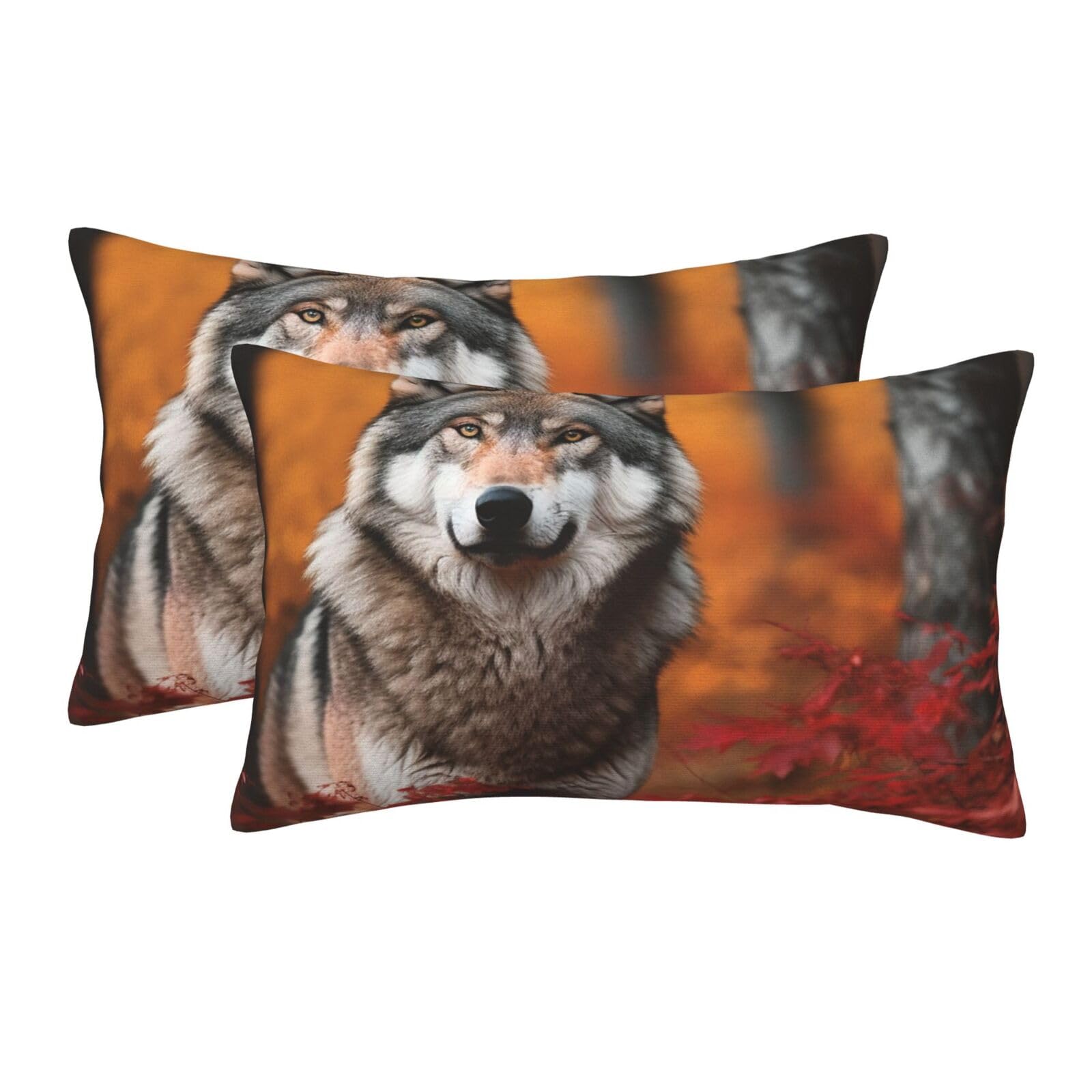 2 Pack Pillow Cases with Hidden Zipper, Soft Breathable Pillow Covers for Hair and Skin, Autumn Animals Wolf Pillowcases 20"x30" Bed Pillow Protectors Cover for Sleeping Gifts