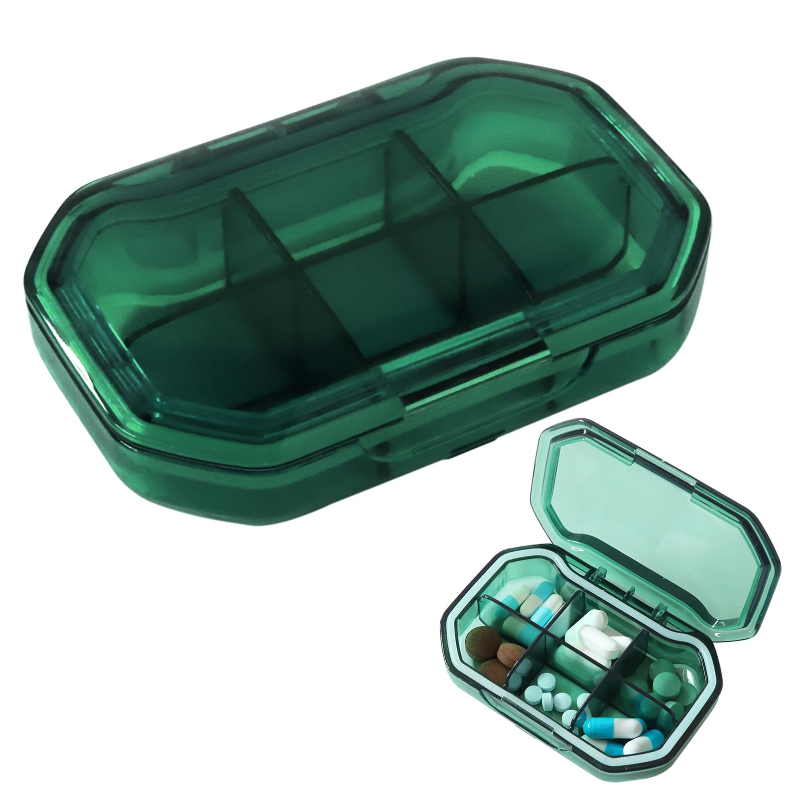 SoleebeePortable 6 Compartments Daily Pill Organizer, Moisture Proof Pill Box, Small Travel Pill Case, Pill Dispenser, Medicine Container Organizer to Hold Vitamin, Fish Oil (Green)