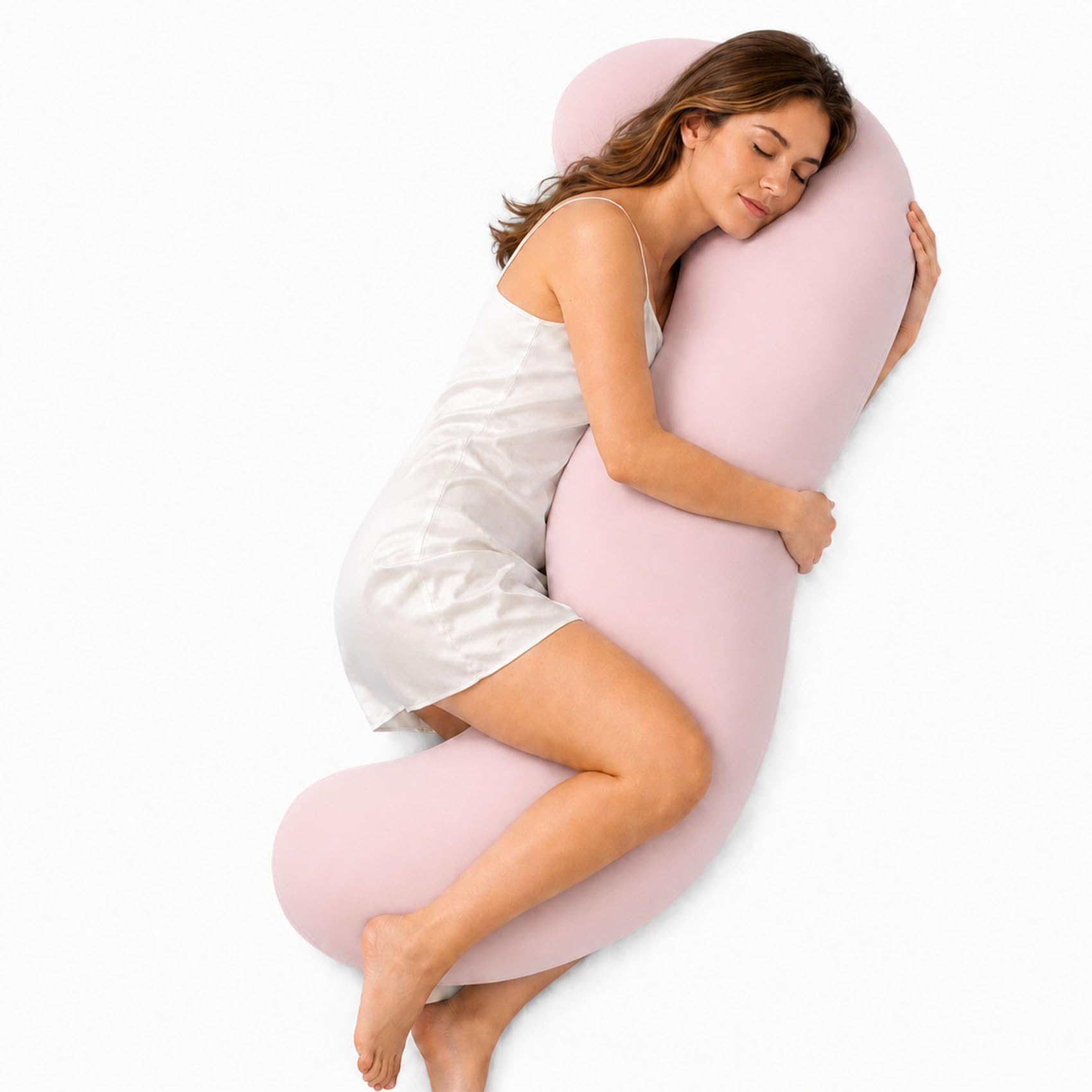 Jeeeun Body Pillow for Side Sleeper, S-Shaped Side Sleeper Body Pillow with Hip, Knee and Leg Support, Removable Cooling-Feel Cotton Cover for Bed and Sofa (Pink)
