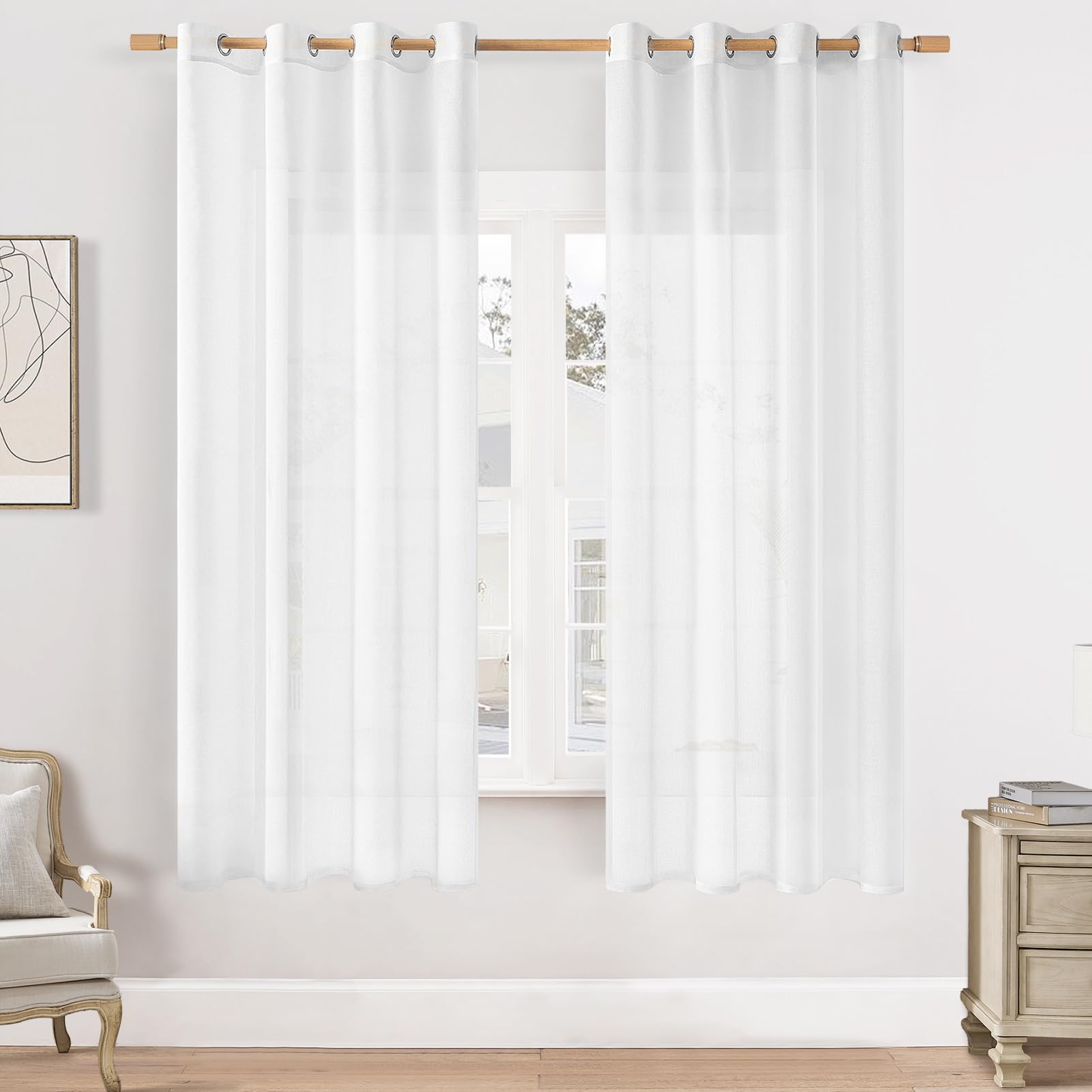 Softalke Cortinas Beige Cortas de 145x140 cm translucidas Cortina con Ojales Modernas cortinados para Salon 2 Piezas Lindas Curtains de Comedor Decoracion Juvenil habitacion Terrace terraza