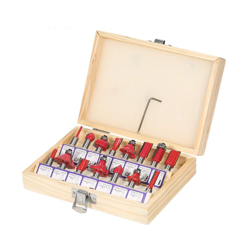 Set de 12 fraises 8 mm - 15 pièces - Avec coffret en bois - En acier forgé