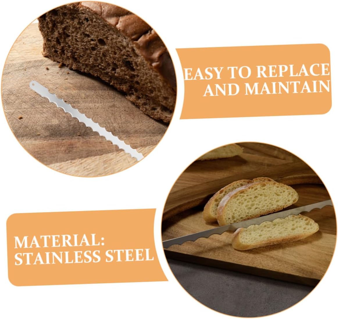 2 Pcs Stainless Steel Bread Bow Knife Replacement Blades Serrated Manual Slicer Parts for Wooden Bread Cutter Cake Cheese Cutting